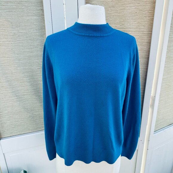 Vintage Turquoise Blue Sweater Business Casual Sweater Faux Turtleneck - Picture 1 of 7